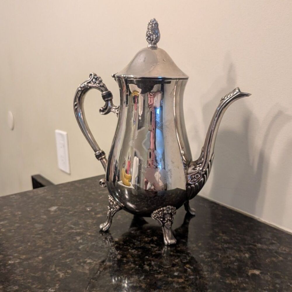 Vintage Victorian Style Silverplate Footed Coffee/Tea Pot With Floral Designs